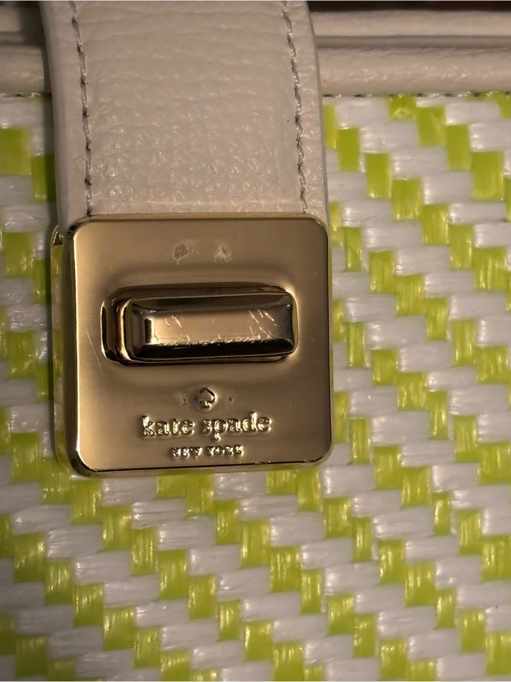 Kate Spade Phoebe Straw Turnlock Medium Wallet Lime Slushy LN